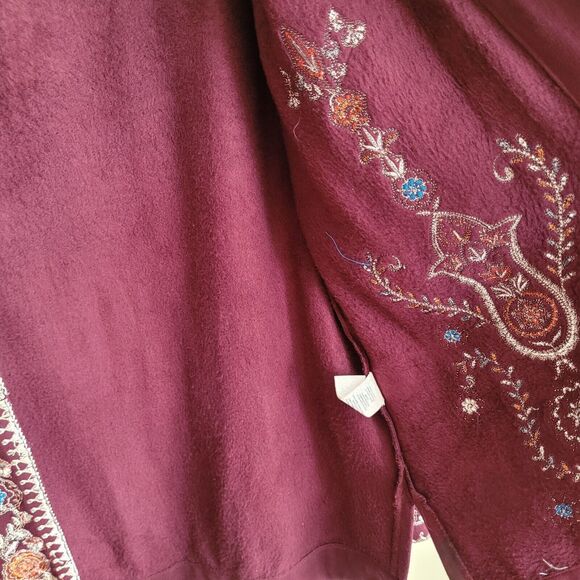Soft Surroundings Womens Cardigan Sweater Size Large Maroon Embroidered Fleece - Picture 7 of 11